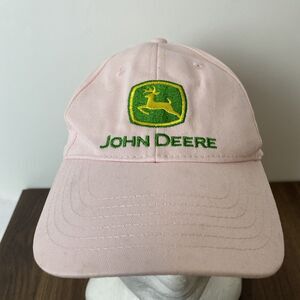 John Deere Adjustable Hat Baseball Cap Light Pink Green Logo